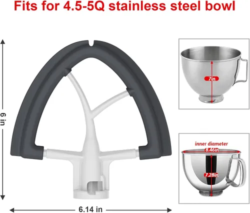 Miniatura 2 de Batidor de borde flexible para mezclador Kitchenaid, 4.5-5 cuartos de galón para accesorio de paleta de ayuda de cocina, se adapta a cabezal