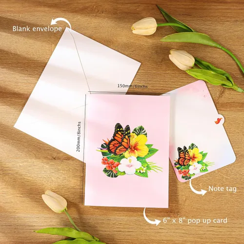 Miniatura 6 de Día de la Madre desplegable para mamá, mariposas te aman mamá, mariposa monarca 3D, hermosas flores, tarjeta de cumpleaños para madre, regalo ideal