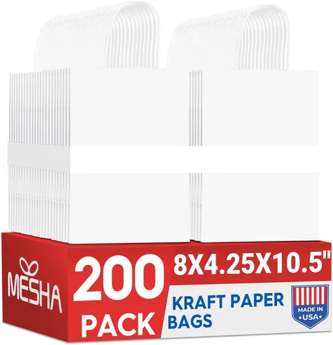 Miniatura 32 de MESHA Bolsas de regalo negras de 5.25 x 3.75 x 8 pulgadas, pequeñas bolsas de papel kraft con asas a granel, paquete de 100 para pequeñas empresas