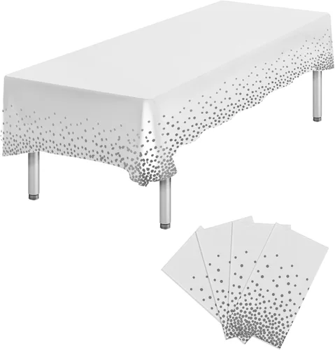 Miniatura 22 de Paquete de 4 manteles de plástico desechables azules y dorados para mesa rectangular, manteles desechables de 54 x 108 pulgadas, manteles