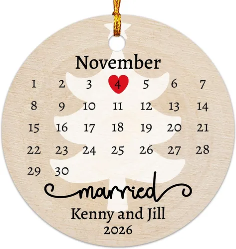 Miniatura 14 de Adorno personalizable con texto en inglés «Our First Christmas As Mr. & Mrs. 2026», adorno personalizado para el Sr. y la Sra. Nombre, primera