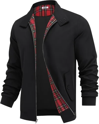 Miniatura 10 de COOFANDY - Chaquetas ligeras para hombre, chaqueta casual de estilo cortavientos con cremallera, cuello parado, chaqueta de golf elegante