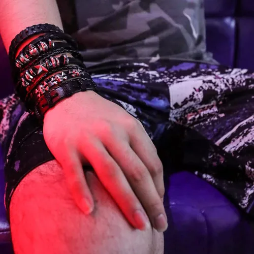 Miniatura 2 de MILAKOO Pulseras de cuero trenzado de piel sintética punk gótico punk esqueleto accesorios para hombres mujeres Rock n Roll decoración de fiesta