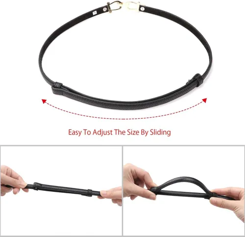 Miniatura 4 de JASGOOD Cinturón de cuero delgado para mujer, cinturones de cintura fina para vestidos de hasta 37 pulgadas con hebilla dorada, paquete de 2