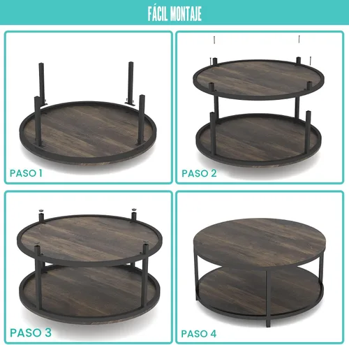 Miniatura 8 de NSdirect Mesa auxiliar redonda de 36 pulgadas, superficie de madera rústica y patas de metal resistentes, mesa industrial para sala de estar, Marrón