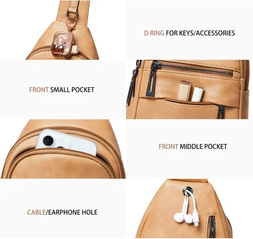 Miniatura 6 de Leresas Bolso bandolera de 7L para mujer, bolso cruzado, riñoneras, de cuero vegano, bolso de pecho de moda, de viaje, antirrobo