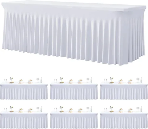 Miniatura 82 de Paquete de 2 manteles de spandex para mesas rectangulares de 8 pies, mantel elástico rosa de 8 pies, manteles ajustados, falda de mesa para fiestas