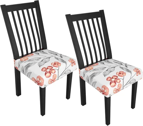 Miniatura 117 de Juego de 4 fundas elásticas para sillas de comedor, fundas para sillas de comedor con estampado floral, fundas para asientos de sillas con estampado