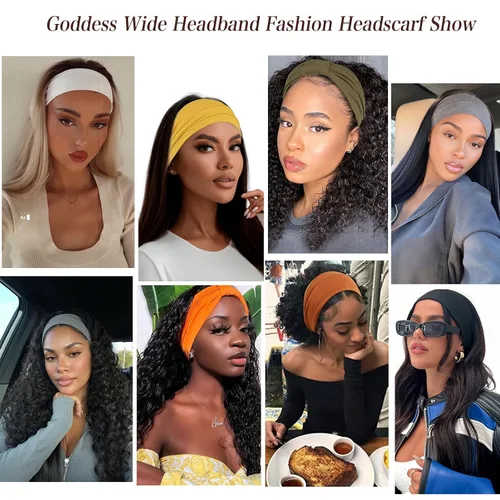 Miniatura 6 de Xtrend Paquete de 4 bandas anchas para el cabello para mujer, bandanas negras de moda, estilo bohemio, bandas gruesas para el cabello, grandes