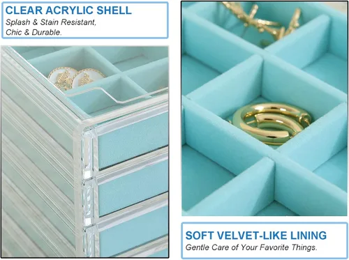 Miniatura 5 de misaya Organizador de joyas de aretes, caja de joyería de acrílico transparente con 5 cajones para mujeres, soporte de terciopelo para aretes