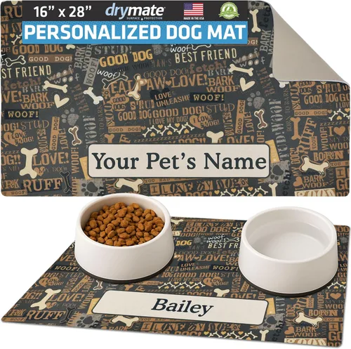 Miniatura 12 de Drymate Mantel individual personalizado para tazón de mascotas, tapete personalizado de alimentación de alimentos para perros y gatos, tela Lino