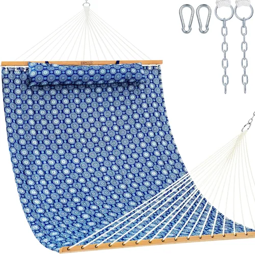 Miniatura 9 de Lazy Daze Hammocks Hamaca de tela acolchada de 12 pies con almohada suave, hamaca doble para 2 personas con barra separadora para patio exterior