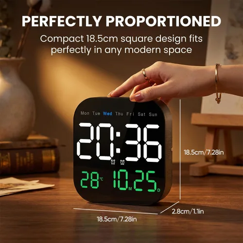 Miniatura 8 de Reloj de pared digital con pantalla grande 2026 Reloj despertador LED con control remoto, temperatura, día calendario, brillo regulable