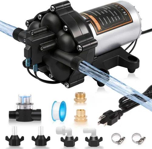 Miniatura 12 de [Versión mejorada] Bomba de agua dulce de 12V CC para RV, 7GPM 70PSI, bomba de diafragma autocebante de cinco cámaras con interruptor de presión