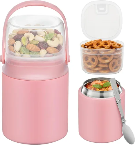 Miniatura 14 de Termo de sopa 2 en 1 para comida caliente, 14 onzas con caja de aperitivos, contenedor aislado a prueba de fugas, recipiente de almuerzo aislado
