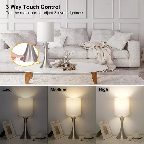 Miniatura 3 de Lámpara de mesa con control táctil, lámpara de cabecera regulable de 3 vías para sala de estar, lámpara de mesa de noche moderna para dormitorio
