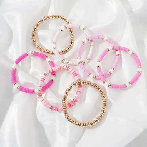 Miniatura 3 de Surfer Heishi - Juego de pulseras elásticas para mujer, apilables, de arcilla dorada, con cuentas de Ploymer, para verano, playa, en capas, pulseras