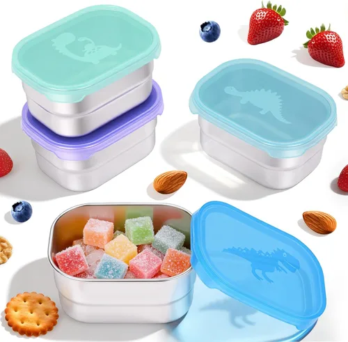 Miniatura 18 de Tanjiae Recipientes Pequeños (1 TAZA) de Acero Inoxidable para Bocadillos para Niños Recipientes de Comida Fáciles de Abrir a Prueba de Fugas
