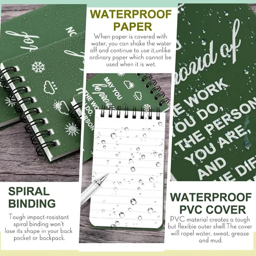 Miniatura 4 de Cuaderno impermeable de 24 piezas con juego de bolígrafos multiherramienta que incluye 3 x 5 bloc de notas de bolsillo en espiral superior y Verde