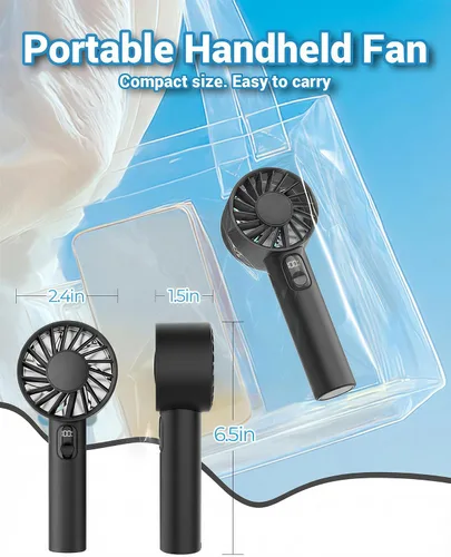 Miniatura 7 de FrSara Portable Handheld Mini Fan, Small Rechargeable Personal Fan, Summer Travel Essentials with 6-Speeds, 3000mAh, Great for Outdoor, Makeup