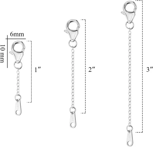 Miniatura 4 de Extensor de collar de cadena de oro blanco 925 de plata de ley 925, extensores de tobillera, extensión de cadena para hacer joyas (1 2 3 pulgadas)