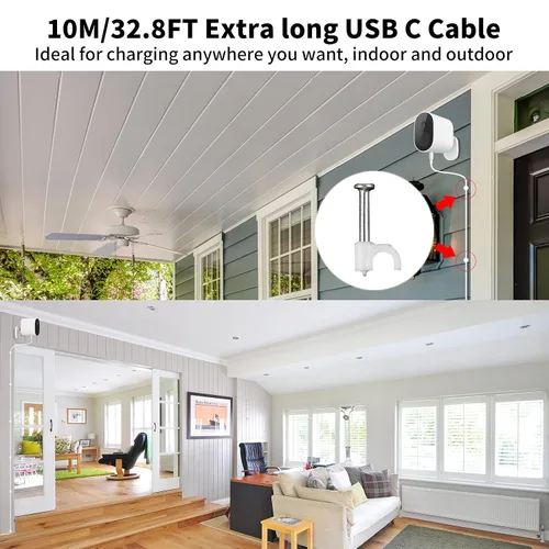 Miniatura 5 de ACAGET Cable de carga USB a USB-C de 32 pies, cable de extensión de alimentación para Vimtag Mini G3 Xiaomi Smart Camera C400 C500 Pro, cable