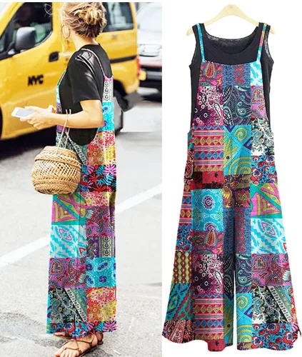 Miniatura 2 de KMAZN Overol largo de algodón para mujer, estilo casual, holgado, de lino, talla grande, pantalones de pierna ancha