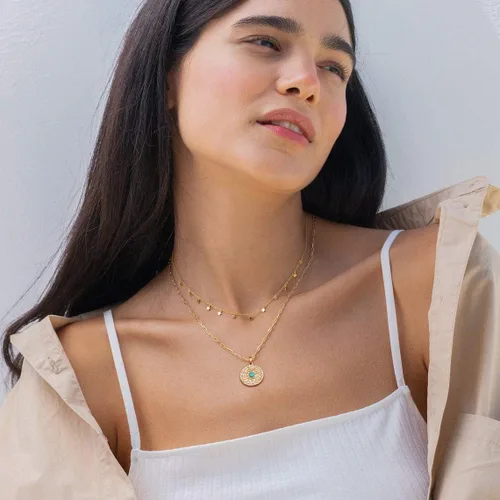 Miniatura 5 de Aobei Pearl Collar chapado en oro de 18 quilates con dije de cruz de corazón, corazón, estrella, león, mal de ojo, amor, medallón, clip de papel