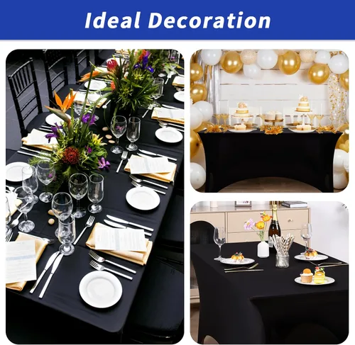 Miniatura 7 de Fixwal Paquete de 12 Cubiertas de Mesa de Spandex Negro para Mesas de 6 Pies, Fundas de Mesa Rectangulares Ajustadas Elásticas para Bodas