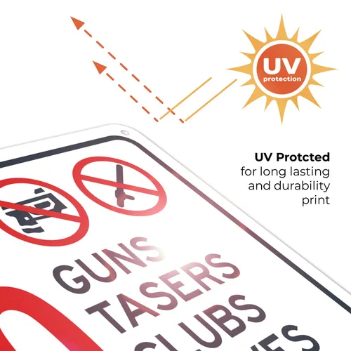 Miniatura 7 de Letrero de No Guns No Tasers No Clubs No Knives de 10 x 7 pulgadas, libre de óxido, aluminio 040, resistente a la decoloración, fabricado en Estados