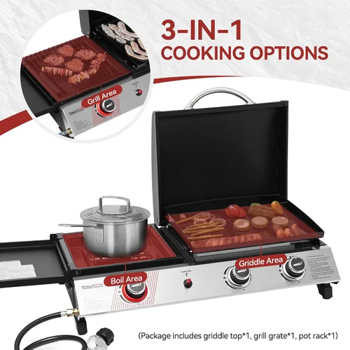 Miniatura 9 de Royal Gourmet PD1305H - Combo de parrilla y plancha de gas propano de 3 quemadores con tapa, combo de parrilla 3 en 1 con salida de 29,000 BTU