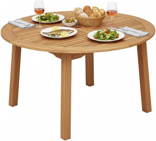 Miniatura 10 de Tangkula Mesa de comedor redonda para exterior, Mesa de madera de acacia para 4 personas de gran tamaño, Mesa de patio estilo granja para bistró