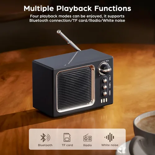 Miniatura 4 de Altavoz Bluetooth retro, mini altavoz Bluetooth inalámbrico portátil vintage con sonido de ruido blanco 5 W, sonido fuerte manos libres, llamada Rosa