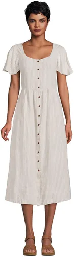 Miniatura 3 de Lands' End Vestido midi de lino con botones frontales para mujer