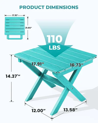 Miniatura 3 de SERWALL Mesa auxiliar Adirondack, mesa auxiliar para exteriores, sin montaje, mesa plegable pequeña de HDPE para patio trasero, piscina, porche