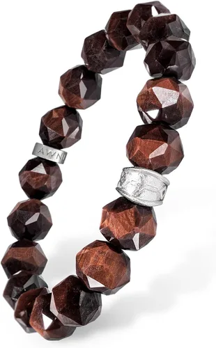 Miniatura 7 de AWNL Pulsera de cuentas para hombre con dije de plata de ley de 0.394 pulgadas (0.394 in) de oro, obsidiana y ojo de tigre natural, regalo