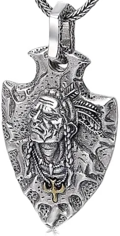 Collar con dije de plata pura 999 Escudo de águila nativa americana Colgante de jefe indio para hombre Joyería para hombre, Plata esterlina, Sin