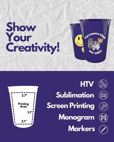 Miniatura 4 de PartyPrints Paquete de 100 vasos de plástico en blanco reutilizables de 10 a 12 onzas, vasos de estadio a granel, sin BPA, aptos para lavavajillas