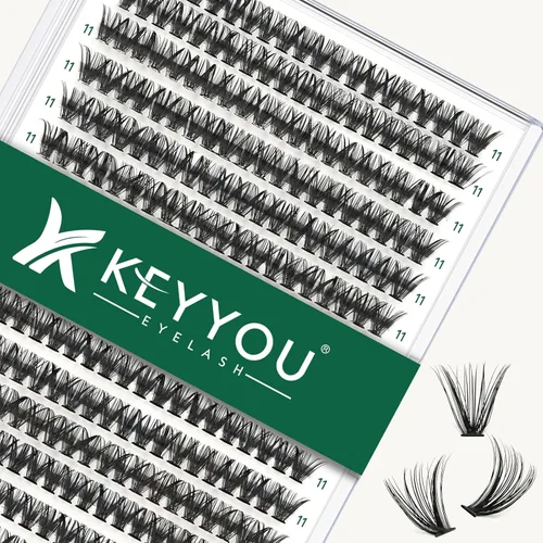 Miniatura 17 de Kit de extensión de pestañas DIY KEYYOU 300 piezas, kit de racimos de pestañas con removedor de pegamento y aplicador, fácil de usar