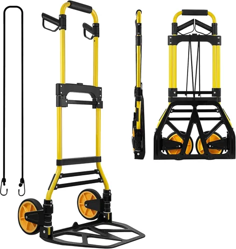 Carro de Mano Plegable y Carretilla, Capacidad de 440 libras Carro de Equipaje Portátil con Ruedas de Goma y Mango Retráctil, Carro de Mano Plegable