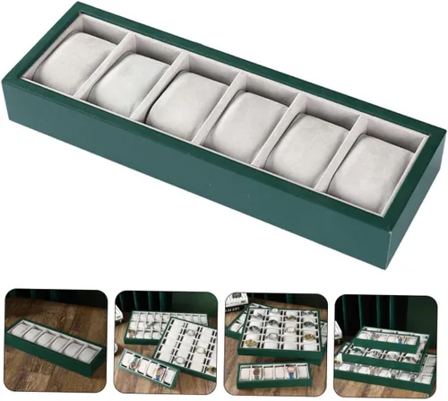 Miniatura 8 de LIFKOME 2pcs 6-grid Watch Storage Multi-function Watch Organizer Bracelet Display Tray Watch Holder Green Watches for Men Shop Bracelet Organizer