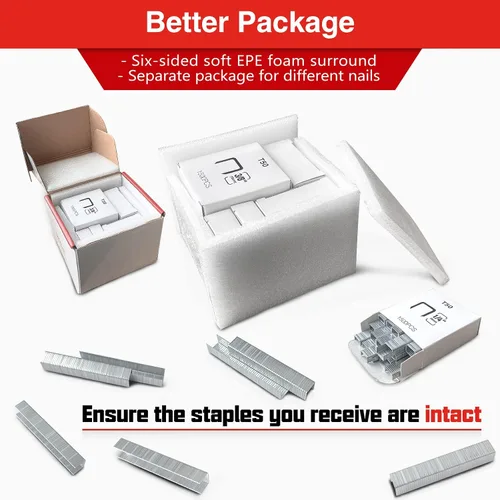 Miniatura 5 de SHALL Kit combinado de grapas T50 resistentes y clavos Brad 18GA, 8000 unidades, cuatro tamaños de grapas T50 para pistola de grapas, incluyendo