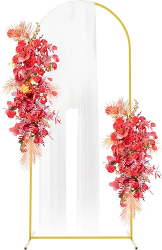 Fomcet Arco de Boda de Metal Dorado de 6 Pies x 2.6 Pies Soporte de Fondo Marco Arqueado de Globos para Ceremonia Fiesta de Cumpleaños Graduación