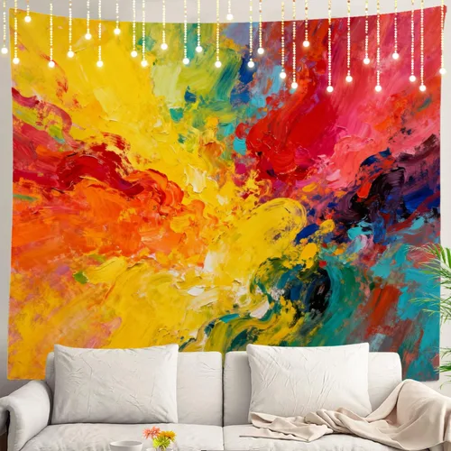 Miniatura 68 de Shrahala Tapiz de pared azul brillante, acuarela azul degradado para colgar en la pared, tapiz grande decorativo de fibra de poliéster, dobladillo