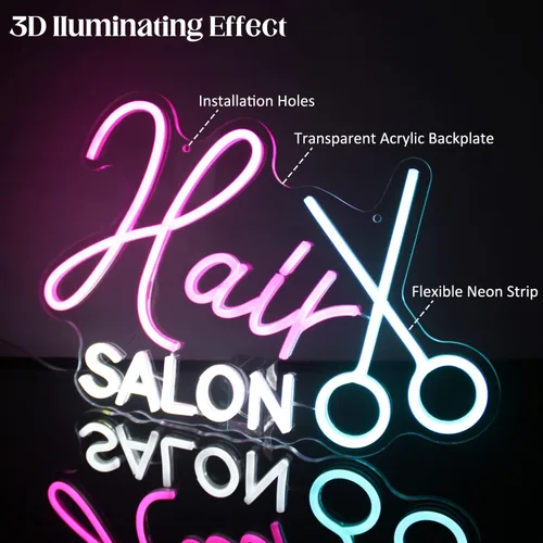 Miniatura 4 de Letrero de neón para peluquería, luz de neón para barbería, letreros LED de salón para pared, luces de neón para corte de pelo, letreros para Azul
