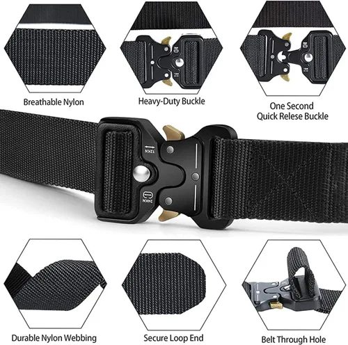 Miniatura 3 de VANGULL Cinturón táctico cinturón de trabajo de nylon de la web de las correas de 1,5 pulgadas con la hebilla resistente, Negro