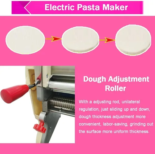 Miniatura 5 de Máquina eléctrica de prensa de pasta de acero inoxidable, máquina de fabricación de fideos de cuchillo redondo de 0.118 in, ancho ajustable