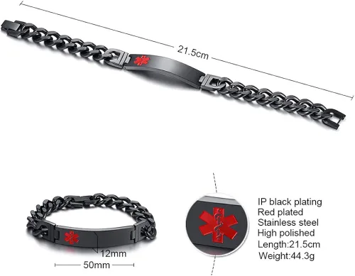 Miniatura 2 de Free Custom Engraving Emergency Medical Alert ID Cuff Bracelet for Men Women