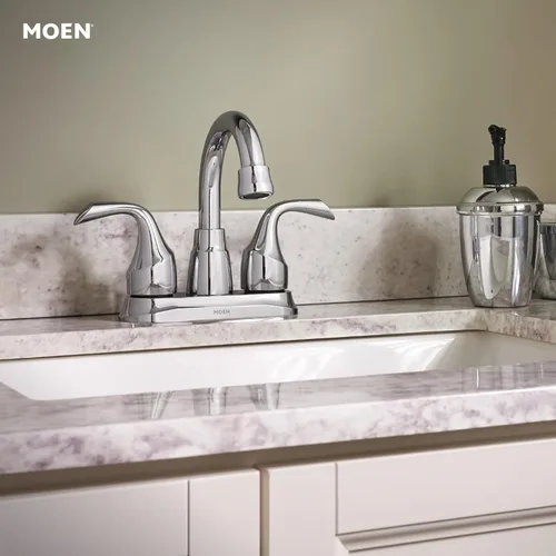 Miniatura 6 de Moen Idora - Grifo de lavabo de dos manijas con centro cromado y montaje de desagüe, 84115 Cromo