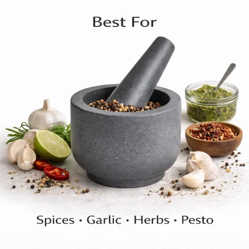 Miniatura 6 de Juego de mortero y mano de piedra de mármol, para moler especias, preparar pesto, machacar hierbas, triturar pastillas, tamaño regular